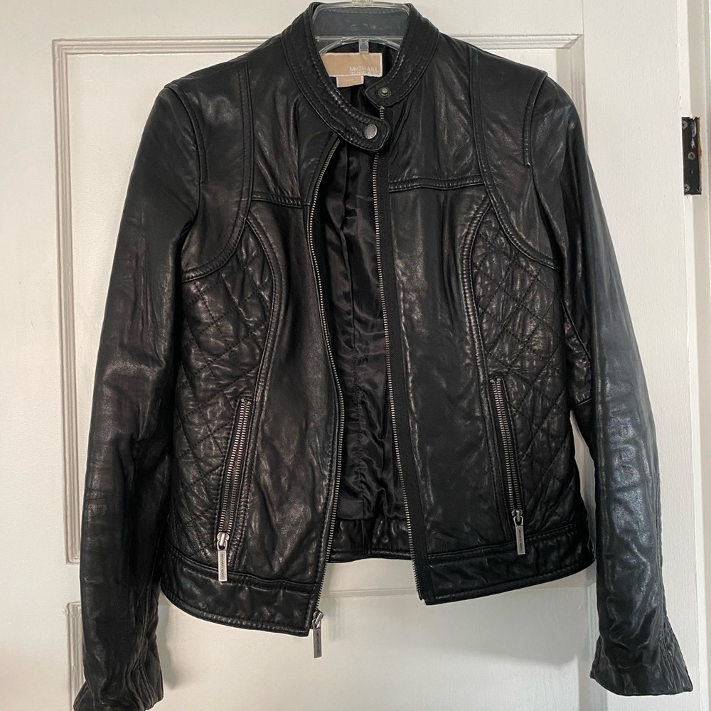 Like new Michael Kors black leather moto jacket XS
